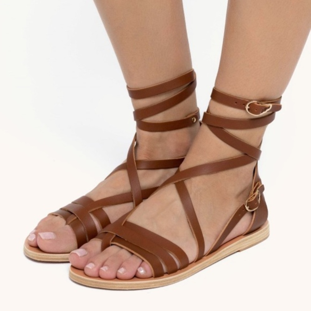Ancient Greek Satira Leather Sandals Size 37 us 7 Brown